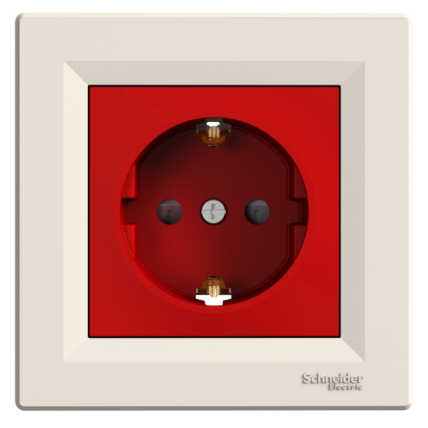 Asfora - پریز تکی با ارت جانبی - 16A - محافظ کودک - کرم و قرمز