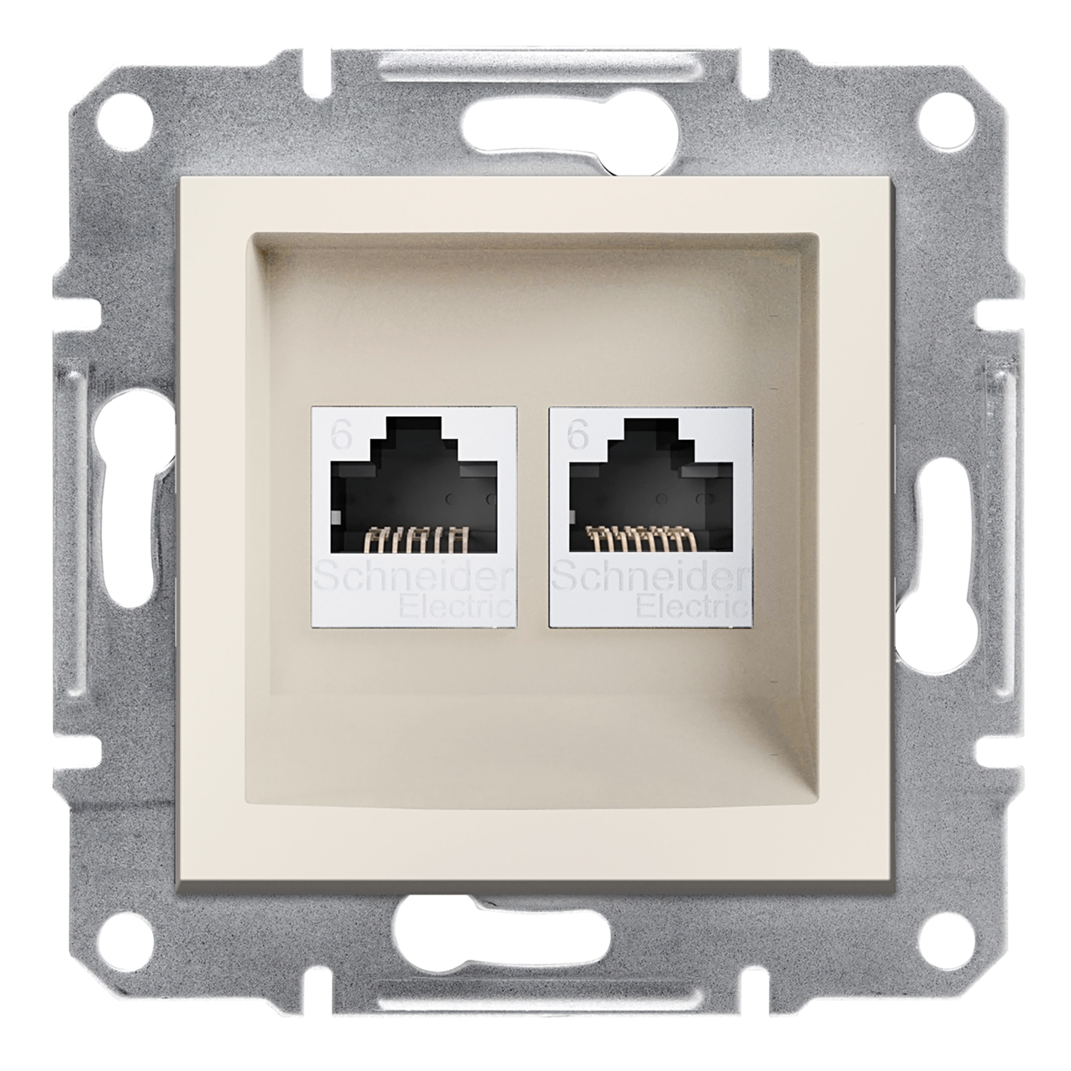 Asfora - سوکت شبکه دوبل - RJ45 - کرم - cat.6 - بدون کادر - UTP