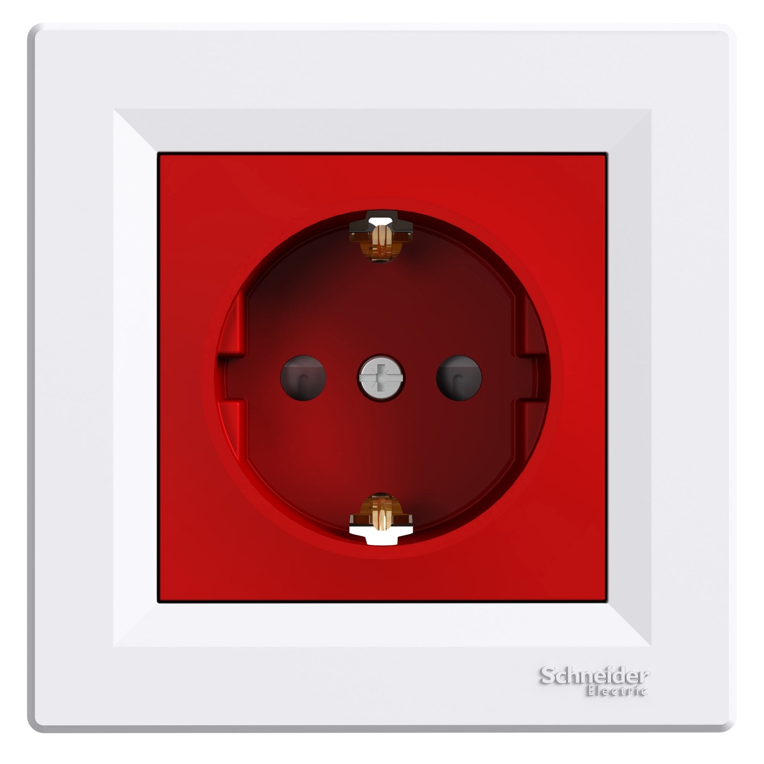 Asfora - پریز تکی با ارت جانبی - 16A - محافظ کودک - سفید و قرمز