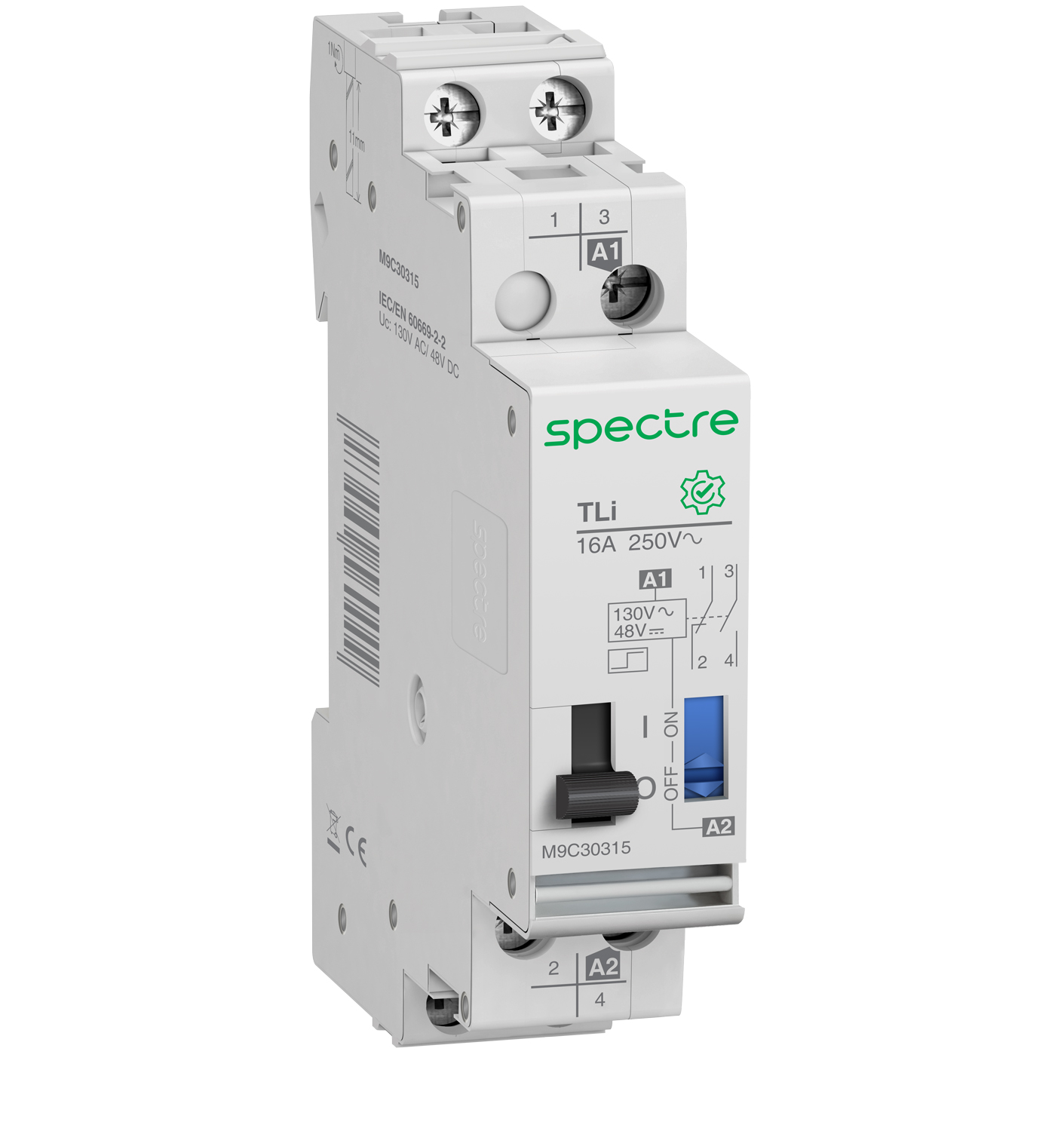 M9 - TLi - Impulse relay - 2P - 16A - Uc 130 V AC / 48 V DC - 1NO+1NC