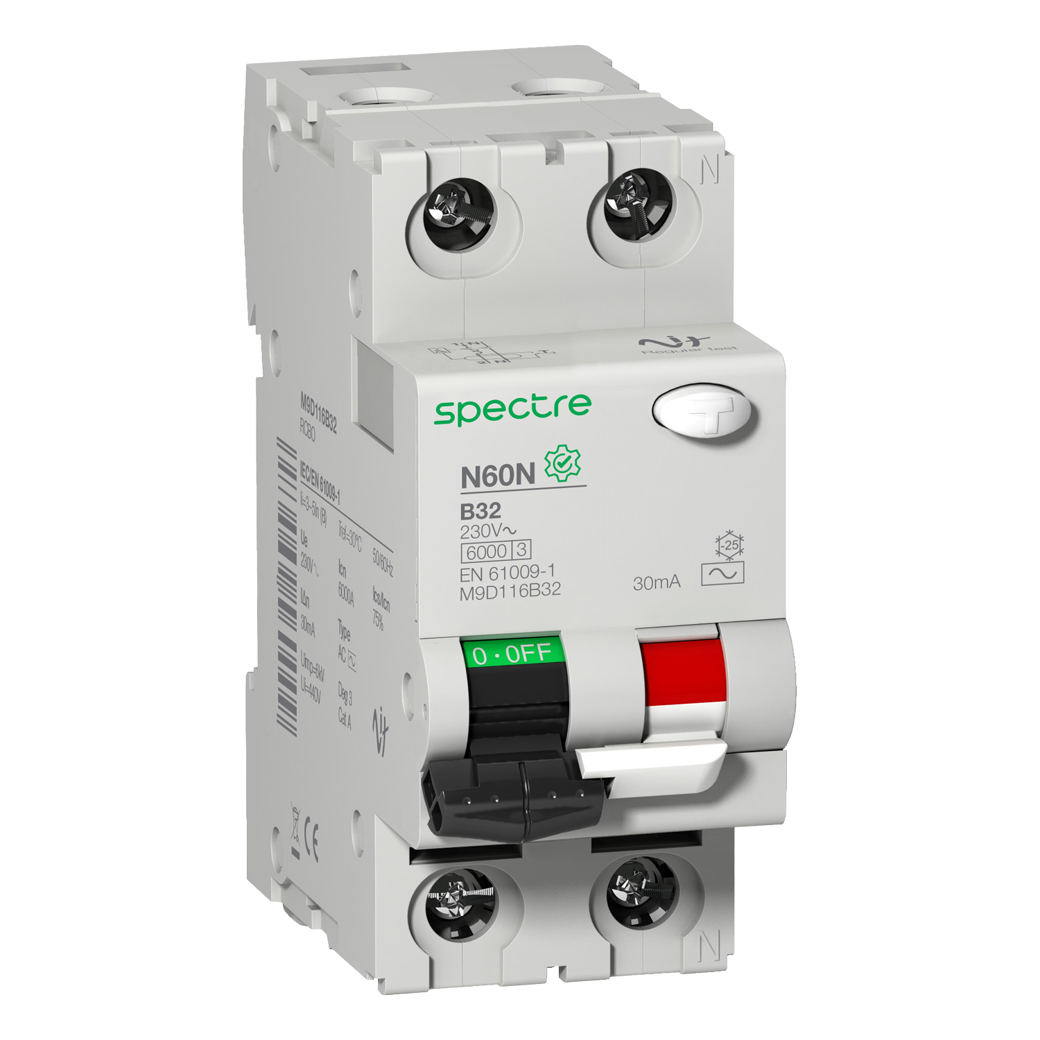 M9 - N60N - RCBO - 1P+N - 32A - B Curve - 30mA - type AC