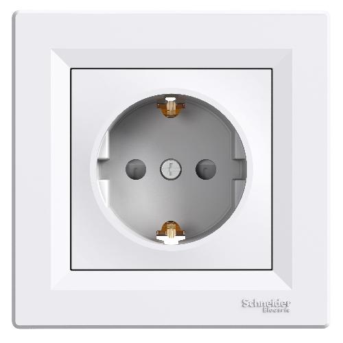 Asfora - پریز تکی با ارت جانبی - 16A - محافظ کودک - سفید