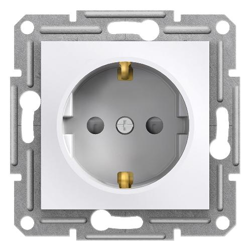 Asfora - پریز تکی با ارت جانبی - 16A - محافظ کودک - بدون کادر - سفید