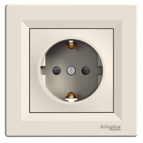 Asfora - پریز تکی با ارت جانبی - 16A - محافظ کودک - کرم