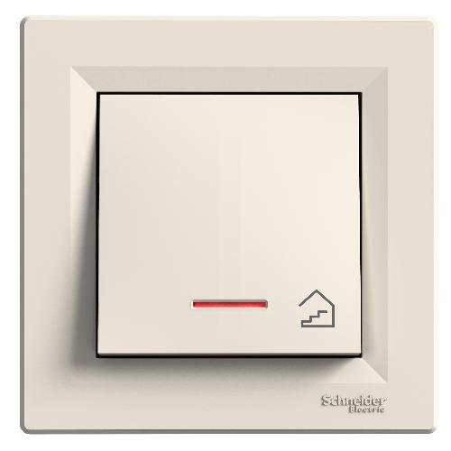 Asfora - شستی یک پل - 10A - ترمینال اهرمی - کرم - چراغ دار - با نماد پله