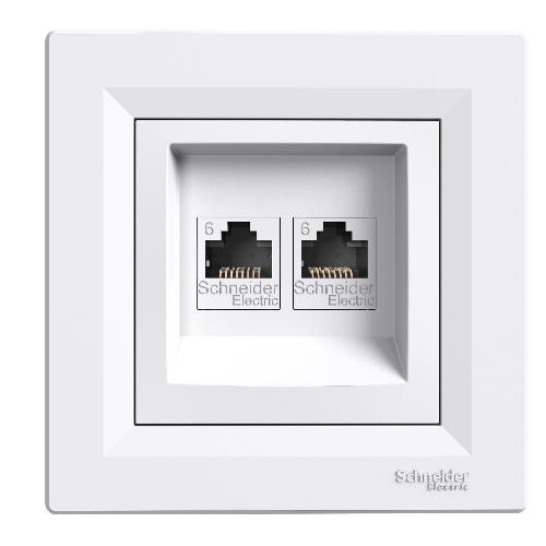 Asfora - سوکت شبکه دوبل - RJ45 - سفید - cat.6 - UTP