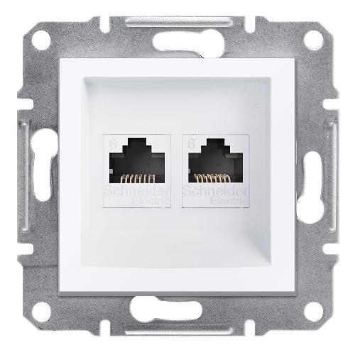 Asfora - سوکت شبکه دوبل - RJ45 - سفید - cat.6 - بدون کادر - UTP
