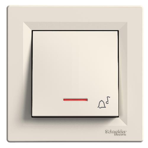 Asfora - شستی یک پل - 10A - ترمینال اهرمی - کرم - چراغ دار - با نماد زنگ