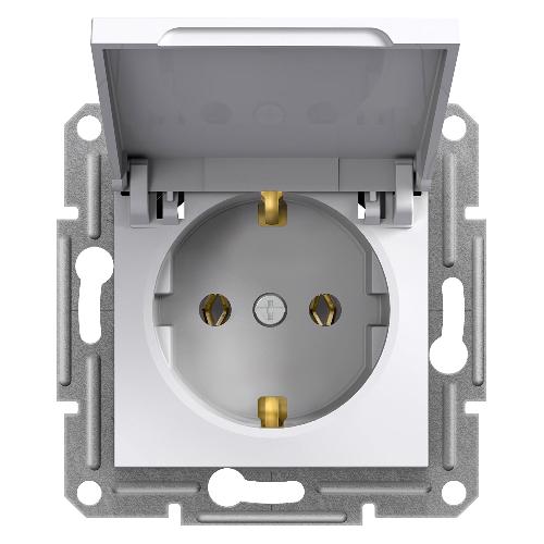 Asfora - پریز تکی با ارت جانبی - 16A - درپوش دار - بدون کادر - سفید